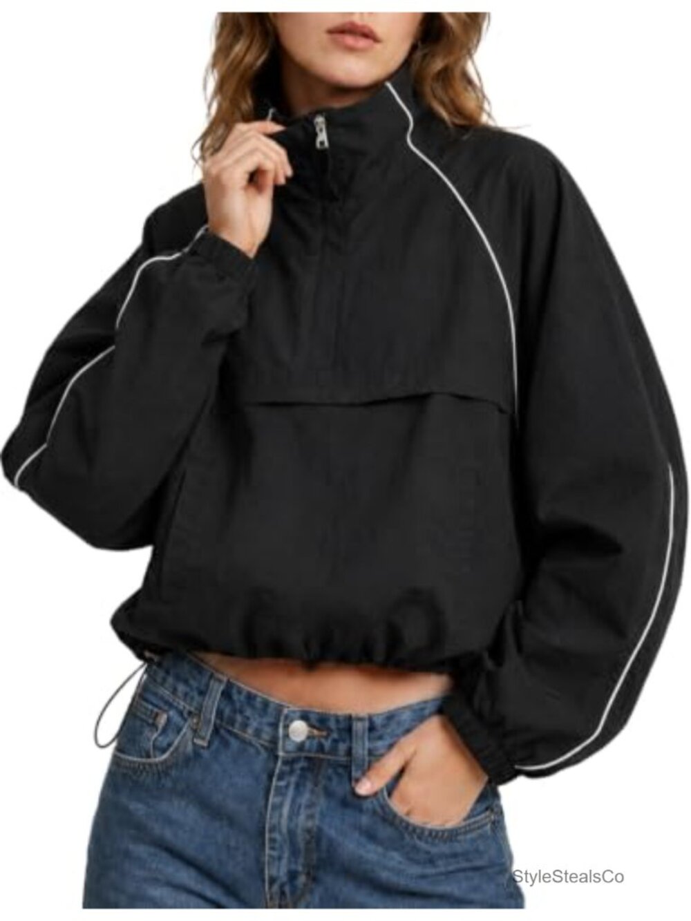 Womens Cropped Windbreaker Lightweight Zip Up Track Hiking Jacket